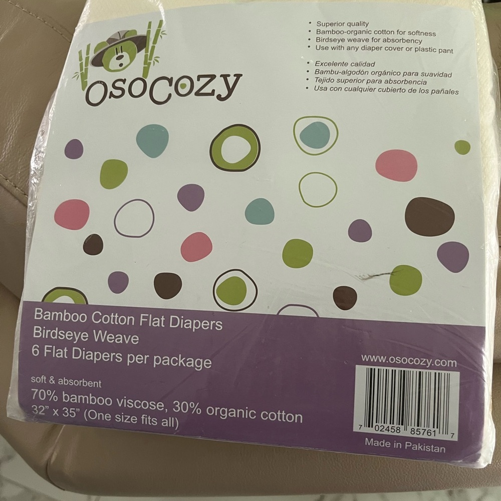 Bamboo Cotton Flat Diapers - Multicolor - Free  5 piece Cotton wash cloth